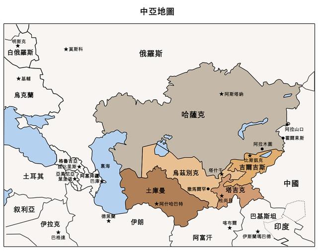 有趣的是,我们可以把中亚五国首都的位置条件归类为三大地区.图片