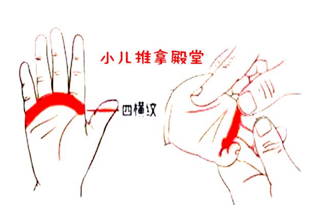 用我们的拇指来回推拿这四处横纹